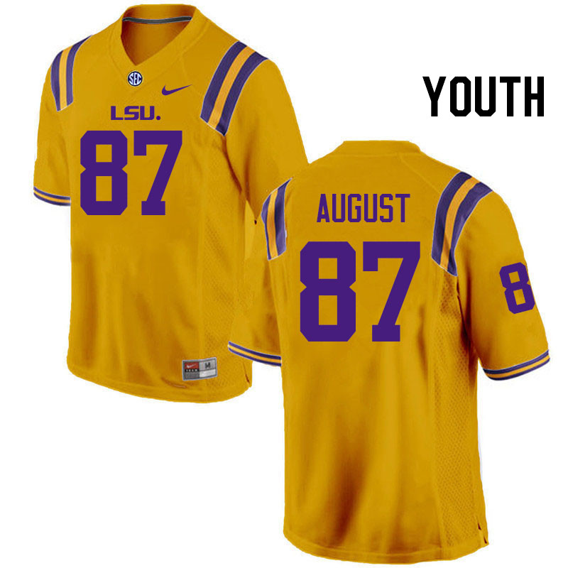 Youth #87 Joey August LSU Tigers College Football Jerseys Stitched-Gold